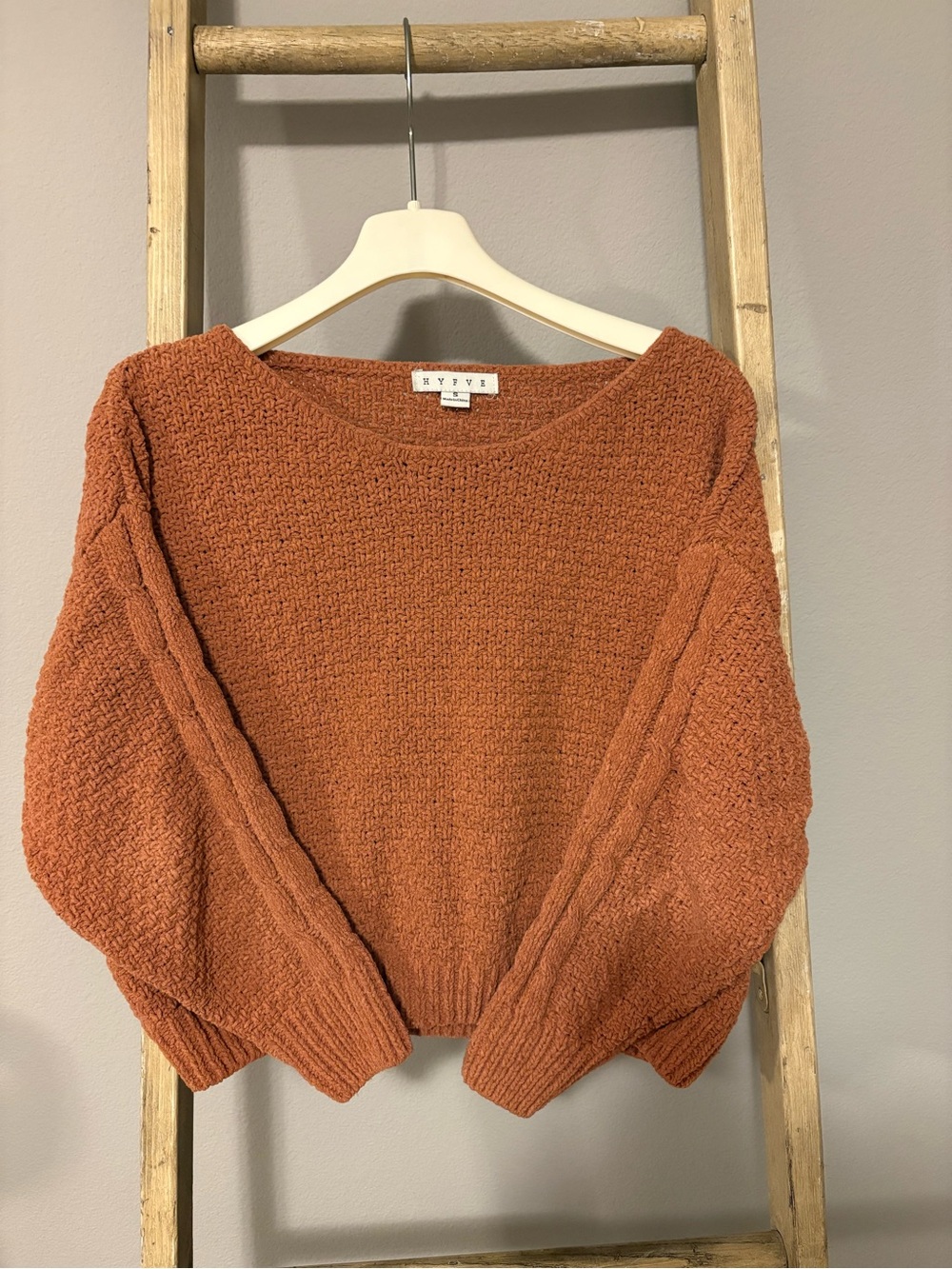 Textured Hyfve Crewneck Sweater in Rust